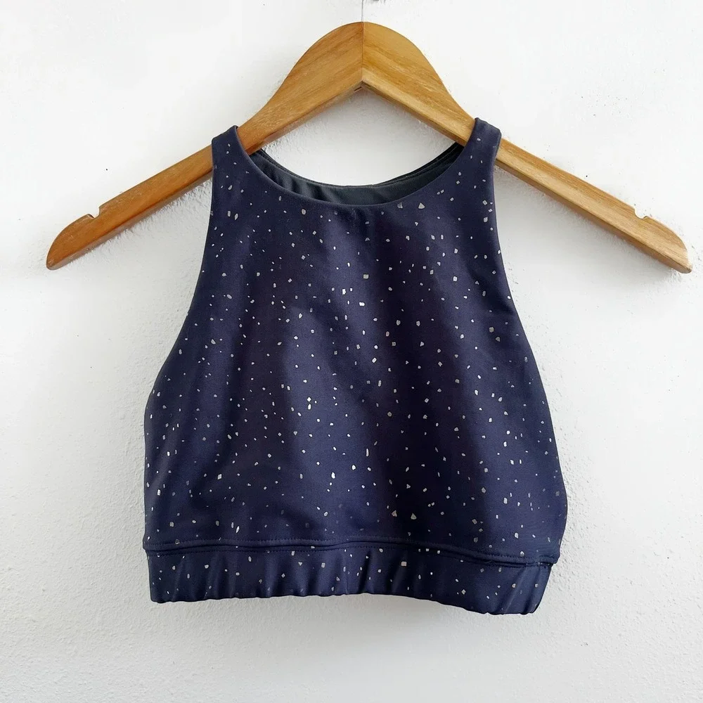 PELOTON Navy Gold Speckled Longline Sports Bra Size Small